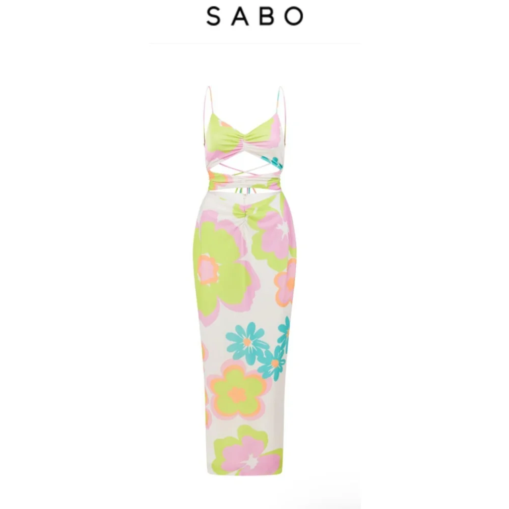 Sabo Dress Size Large (8) Cut-Out Strappy Back‎ Floral Maxi Cayli Bubblegum
